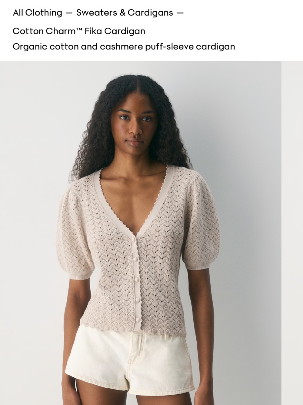 Aritzia Fika Puff-Sleeve Cardigan — Cream